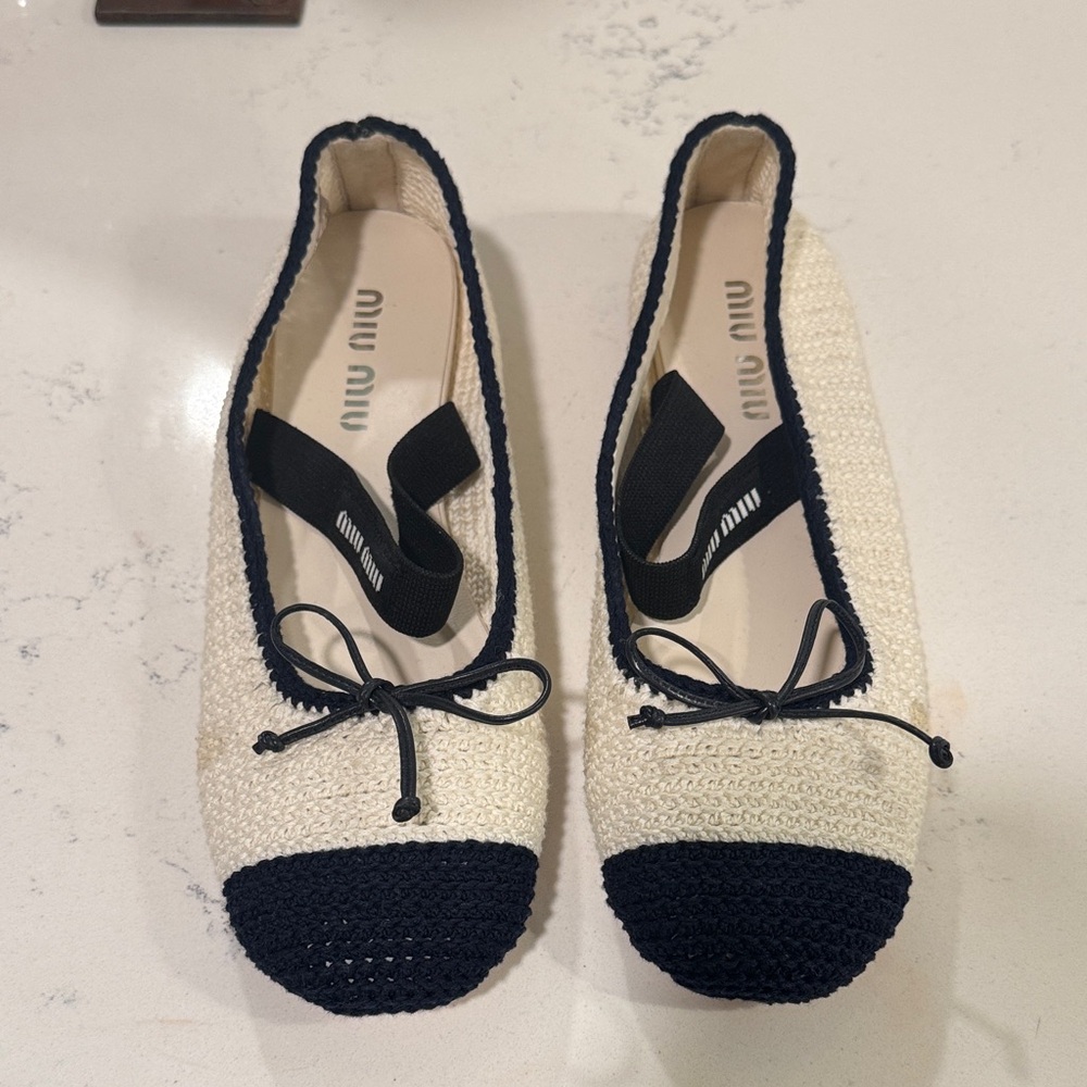 Miu Miu Black and Cream Crochet Flats